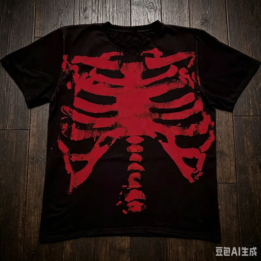 Kid Blackred Black Red Skull Dark Goth Goth Y2K Shibuya Short-sleeved T-shirt Men Clothing Graphic T Shirts