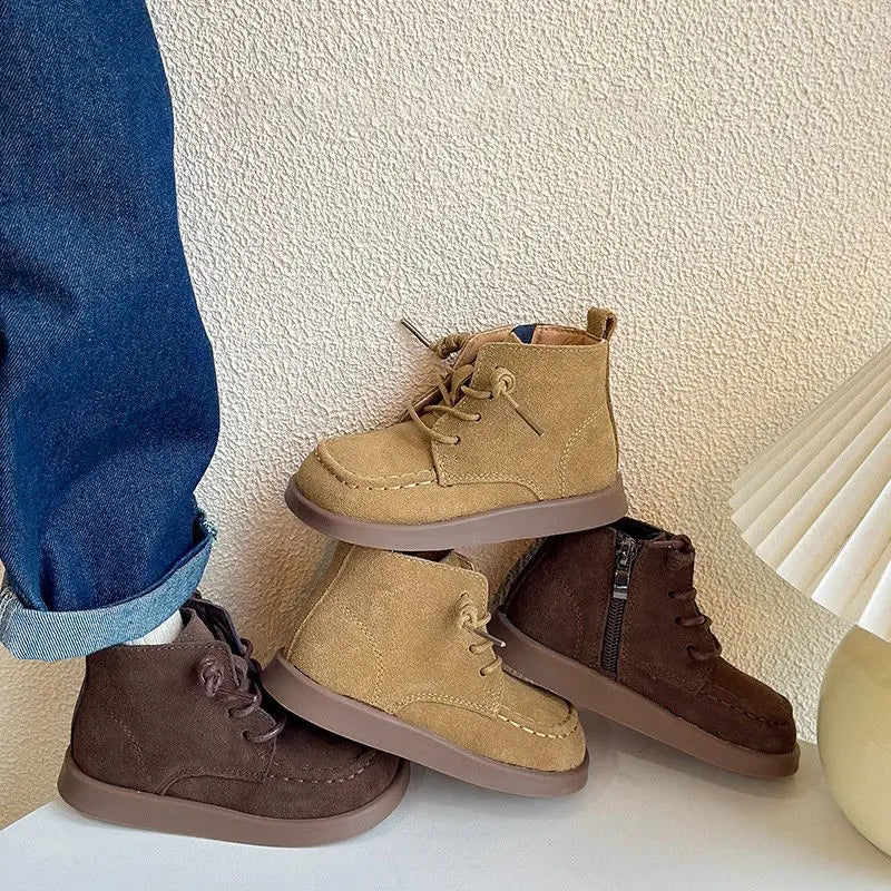 Kids Ankle Boots Retro British Style Children Short Boots Side Zip 2026 Autumn New Boys Girls Leather Boots Versatile Soft Sole
