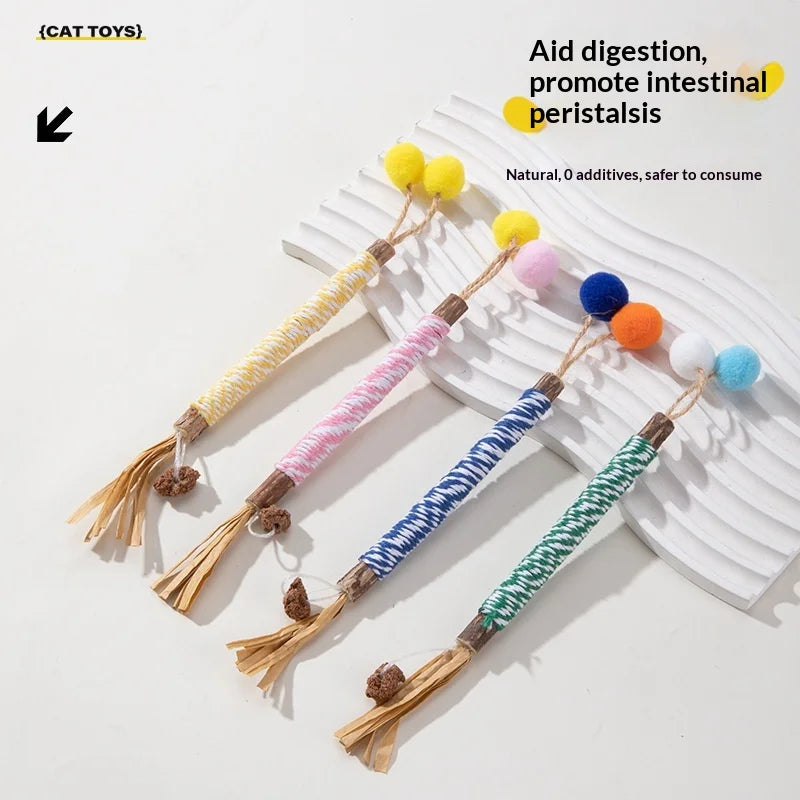 Pet Cat Toys: Self-Amusing, Boredom-Relieving, Valerian Catnip Ball Chew Stick, Jute Ball Pet Toy Supplies
