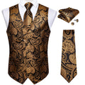 Luxury Paisley Gold Vest for Man Formal Yellow Solid Men's Waistcoat Necktie Pocket Square Wedding Business Chaleco Hombre