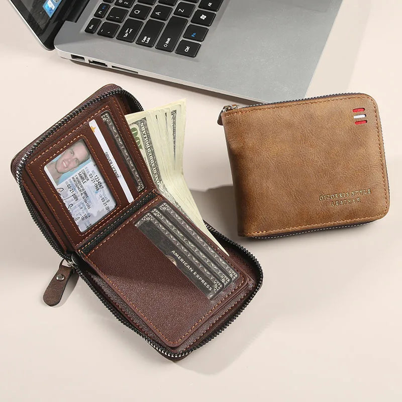 Men's Wallet Short Version New Solid Color Youth Simple Three Fold Wallet Multifunctional Student Zipper Coin Purse