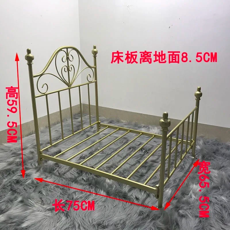 Princess Bed for Small Pets Wrought Iron Pet Bed Removable Washable Breathable Dog and Cat Bed Detachable Bed Frame