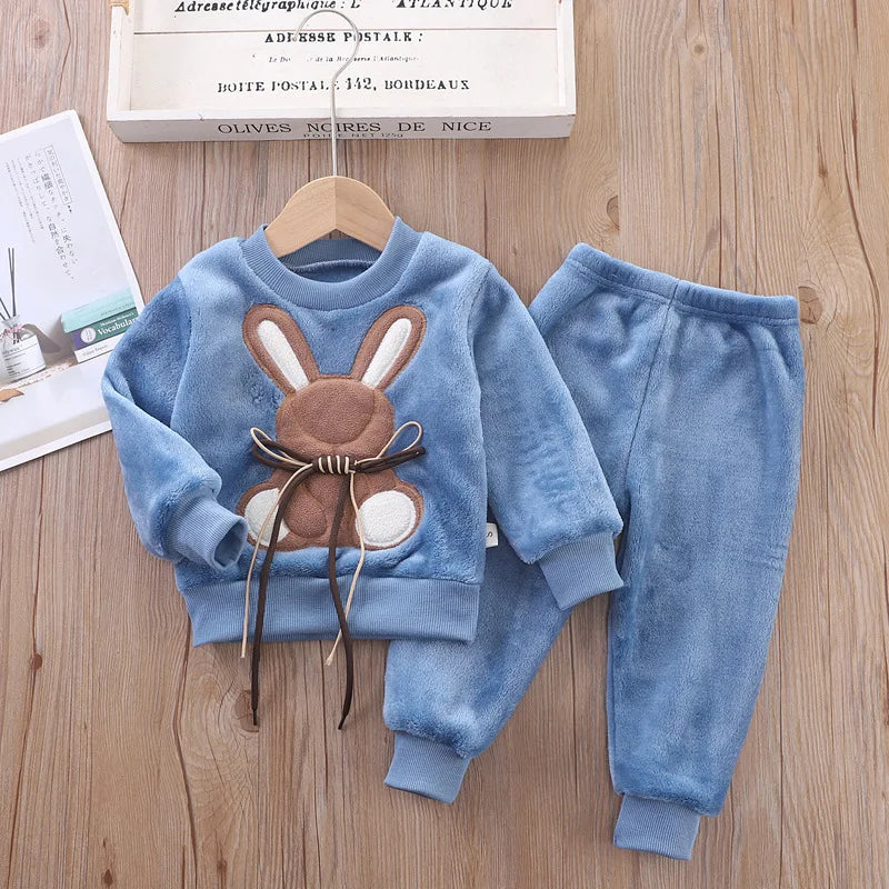 New Autumn Winter Baby Clothes Pajamas Sets Girls Pajamas Children Warm Flannel Fleece Catoon Bear Kids Sleepwear Home Suit 0-6Y
