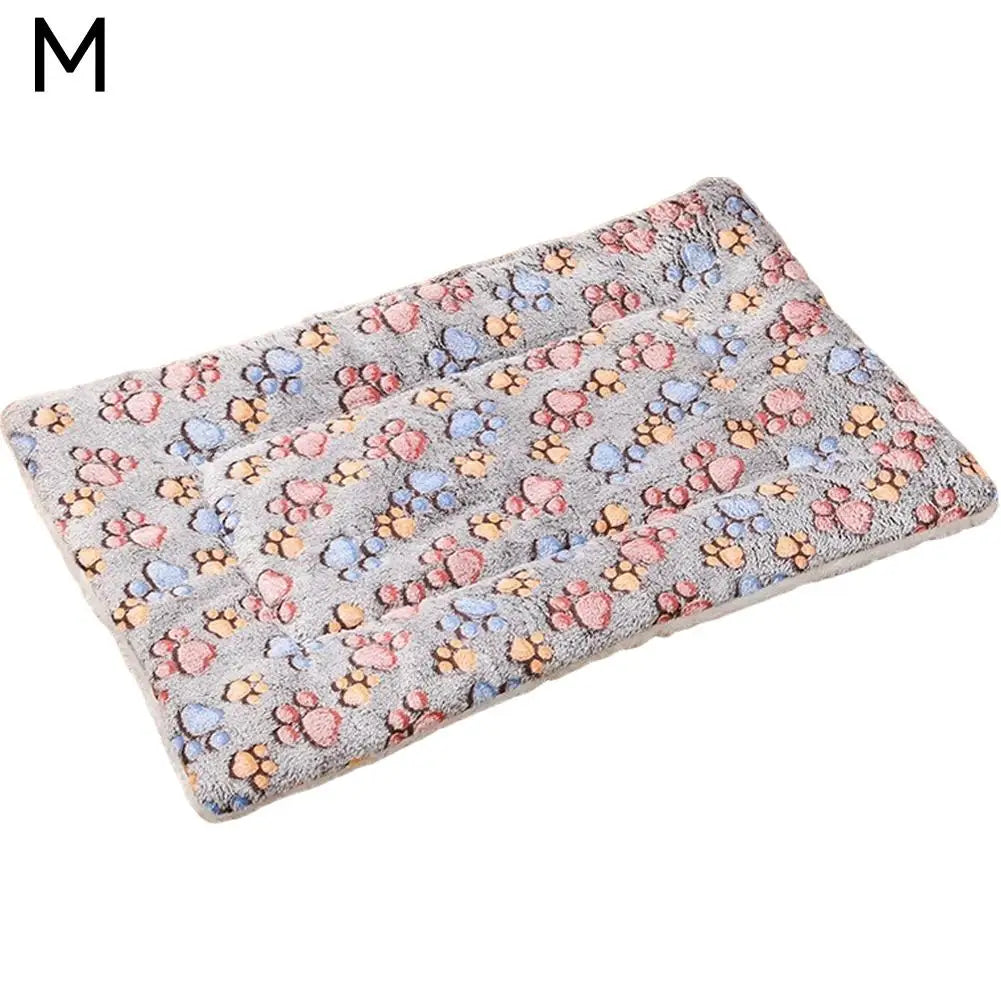 Dog Bed Mat Cat Sleeping Cushion Soft Plush Pet Blanket Thickened Warm Flannel Paw Print Puppy Sofa Mat All Seasons Washable
