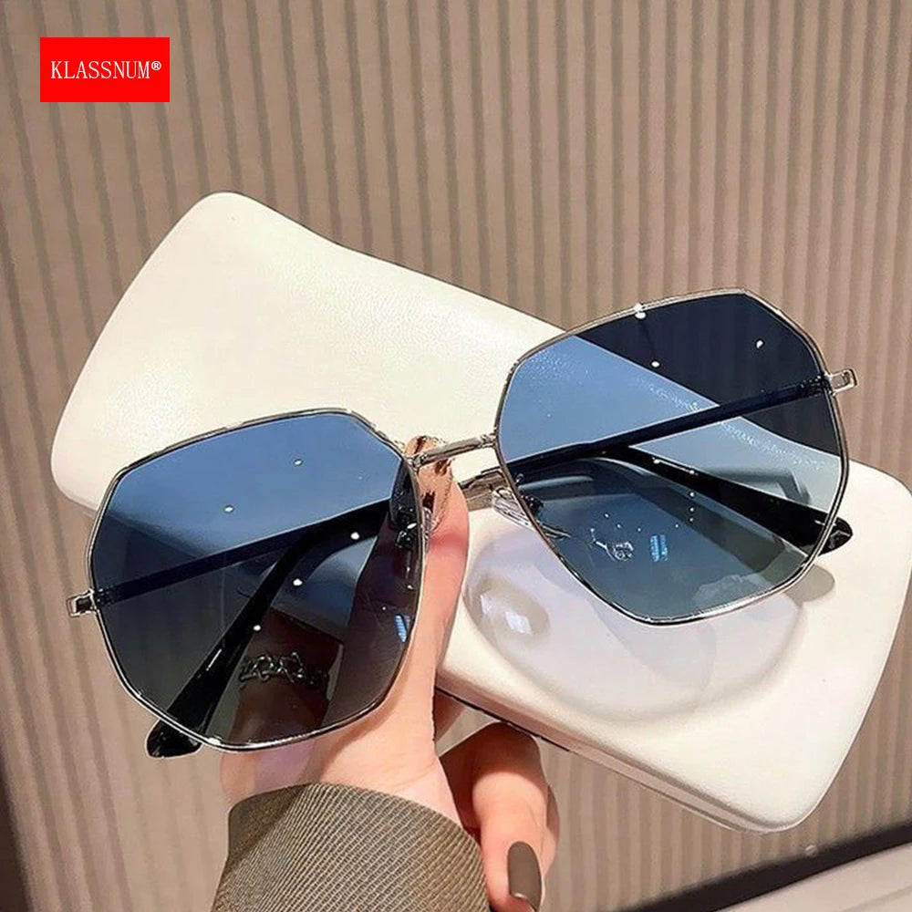 Women Metal Sunglasses Oversize Polygon Frame Color Lenes Sun Glasses Outdoor Eyewear for Driving Travel Beach 2025 Trendy