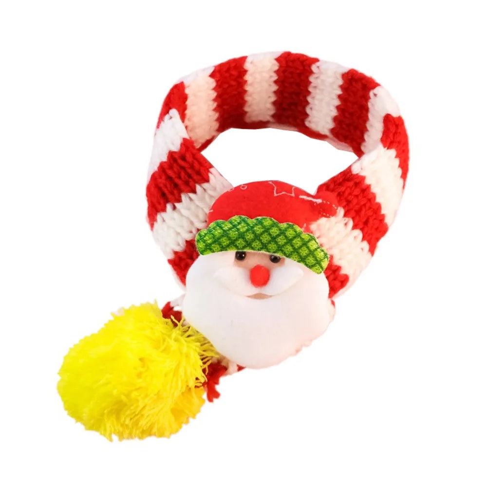 Pet Grooming Accessories Elk Puppy Kitten Christmas Scarf Snowman Cartoon Pet Warm Knitted Scarf Thicker Fleece Cat Scarf Autumn