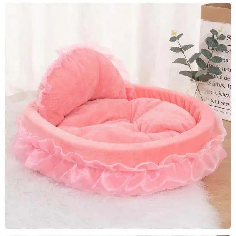 Fantasy Bow Lace Pet Bed Cute Large Dog Beds Cat Pet Sofa Detachable Oval Pink Princess Pet Bed Basket For Dog Wedding Furniture