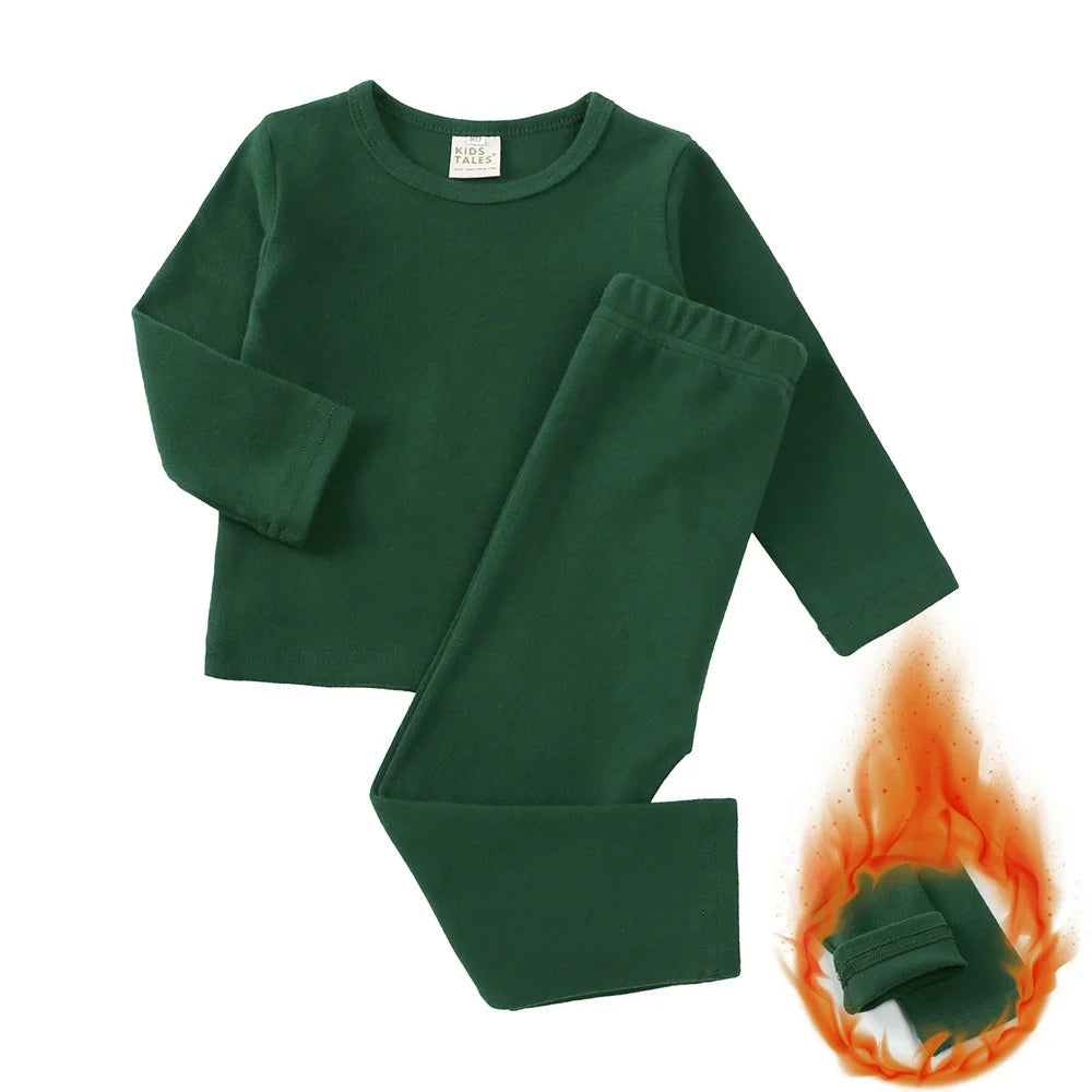 Fashion Solid Toddler Girl Pajamas Set Cotton Long Sleeve Warm Pajamas Pants 2 PCS Winter Pajamas for Kids 1-9 Years