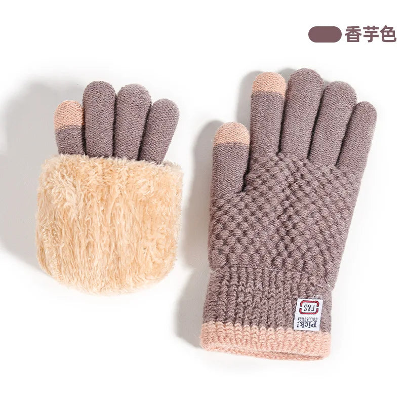 Touch Screen Gloves For Women Winter Warm And Plush Couple Jacquard Outdoor Cycling Cold Resistant Knitted Gloves Warm Simple