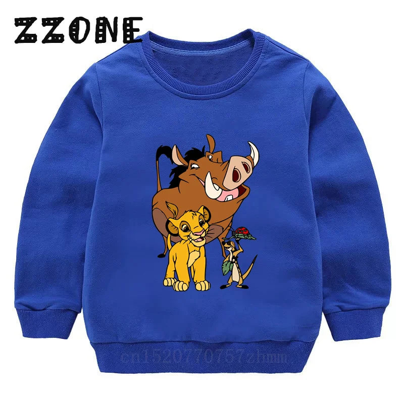 Kids Sweatshirts The Lion King Cute Simba Print Cartoon Children Hoodies Autumn Baby Pullover Outwear Tops Girls Boys Clothes