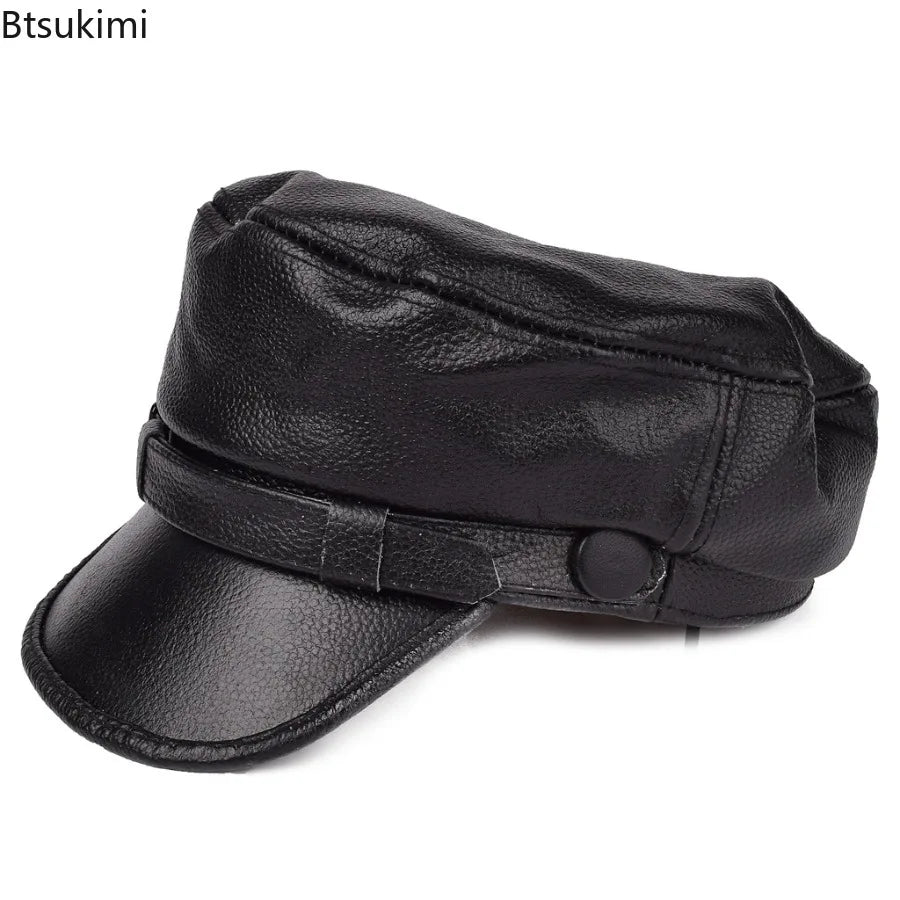 Motorcycle Hat for Women and Men Military Caps Real Leather Studentsr Hats Flat Female Adjustable Autumn Winter Captain Berets