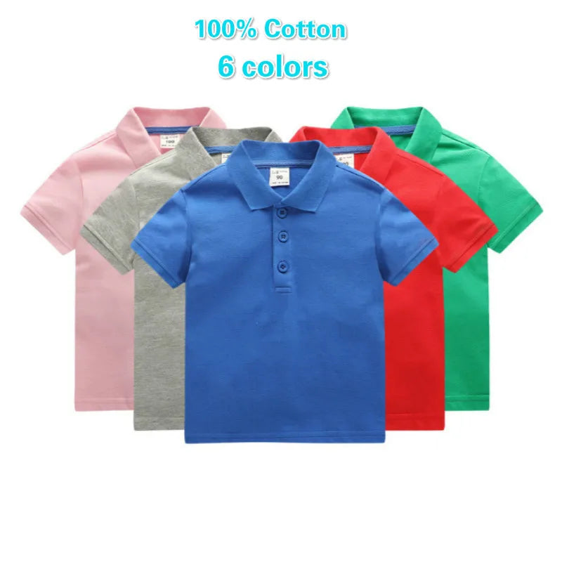 Kids Boys Solid Color Cotton Polo Shirts 2025 Summer New Children Short Sleeve Tops Tee Girls Baby Lapel  Shirt Age 1-10T
