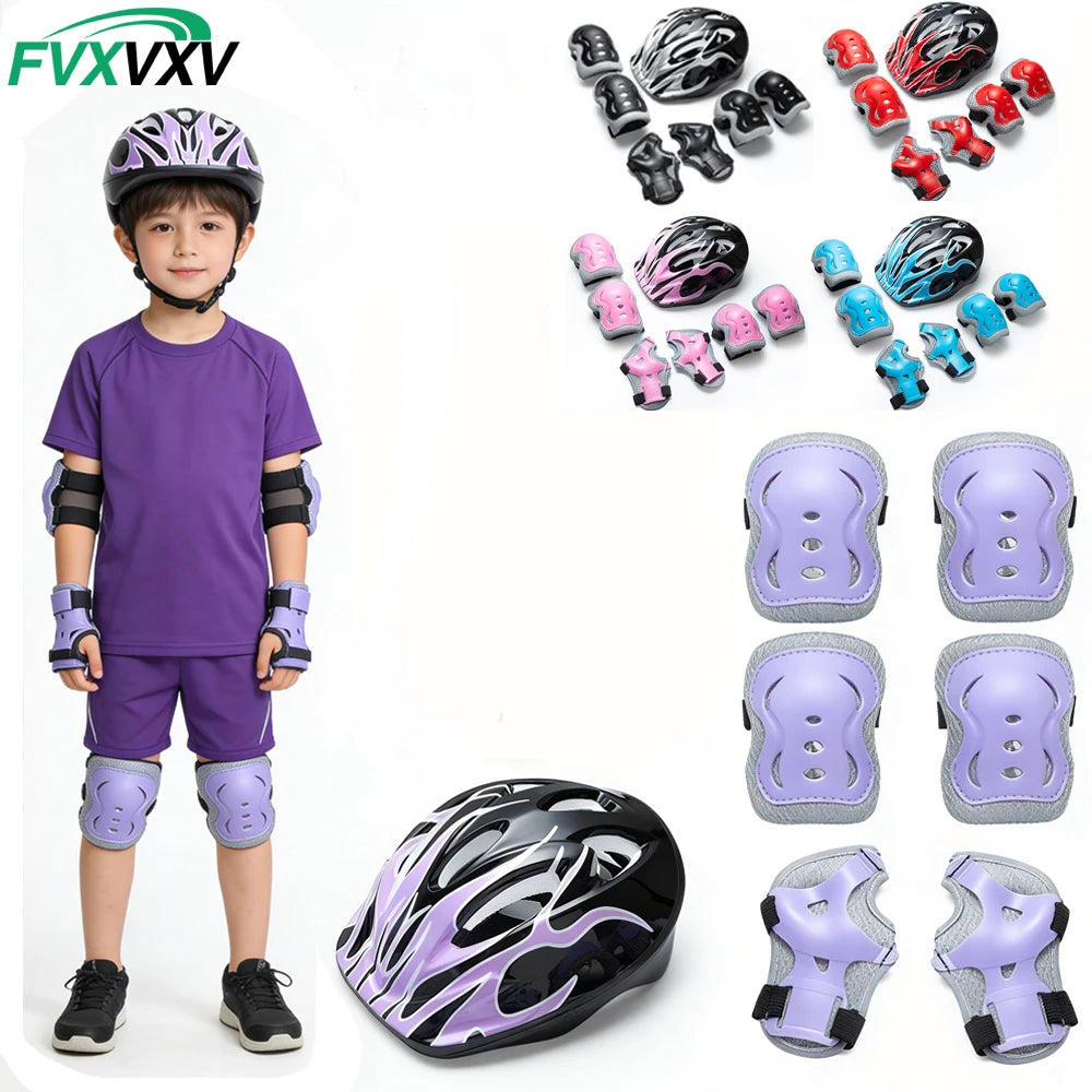 Kids Safety Helmet & Protective Gear Set for 3-10 Years Old, Adjustable Bike Helmet with Knee Elbow Wrist Pads for Skateboarding