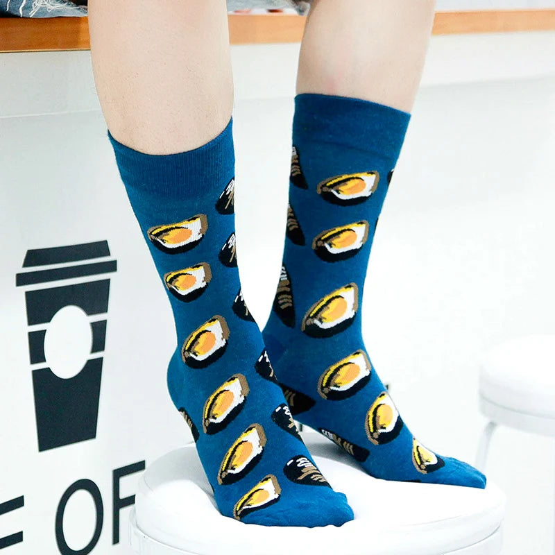 High Quality Funny Socks Women Men Cartoon Socks Seafood Eggs Avocado Sushi Sokken Calcetines Unisex Hip Hop Skateboard Socks