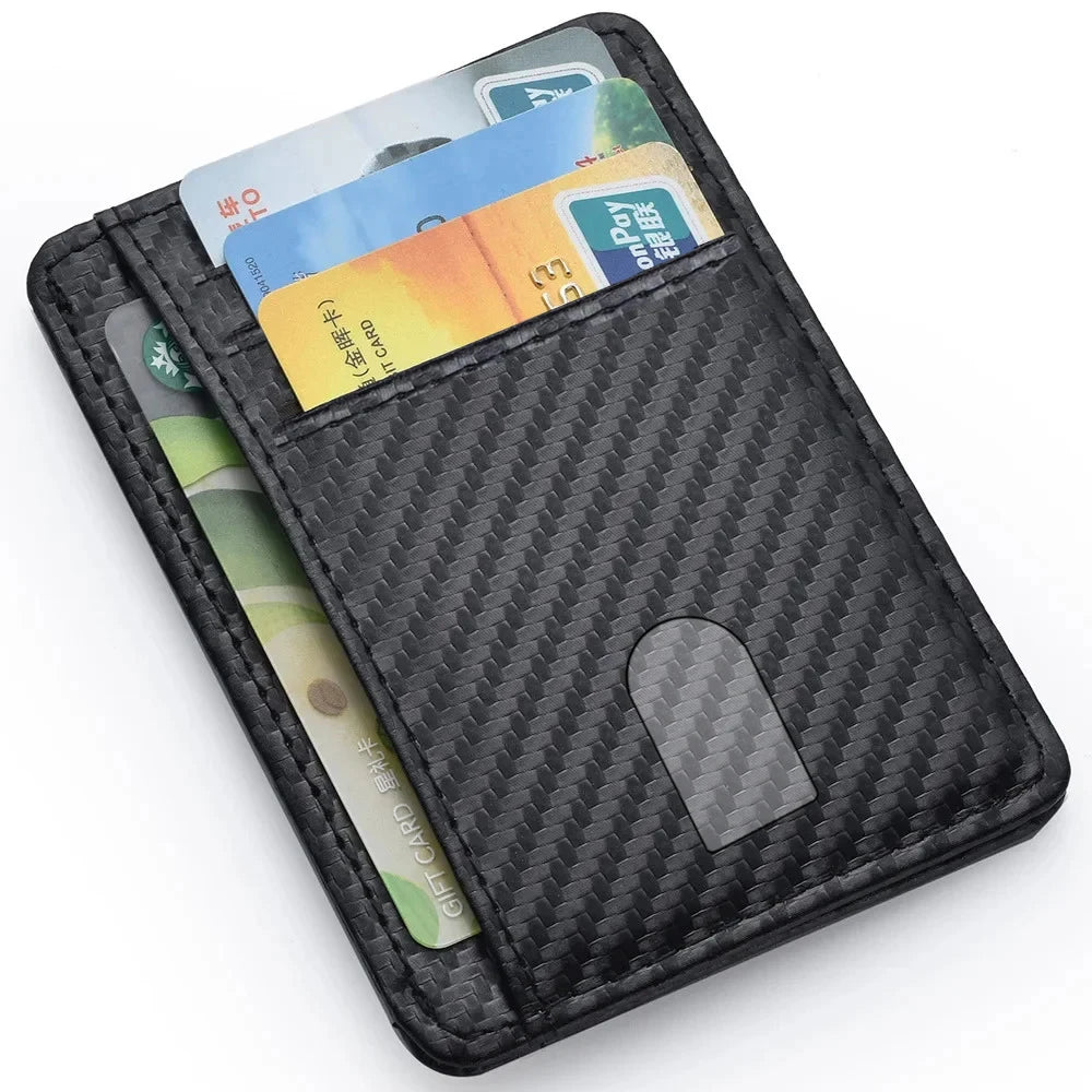 Men's Slim Minimalist Front Pocket Wallet - Anti-RFID Block PU Leather ID/Credit Card Holder with Magic Anti-Theft Protection