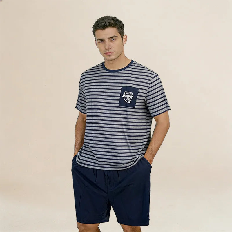 Men's Popular Men Can Wear Loungewear Suits, Cartoon Pajama Set Short-sleeved Plaid Pants Pajamas Pijamas Lounge Set Pyjamas Men