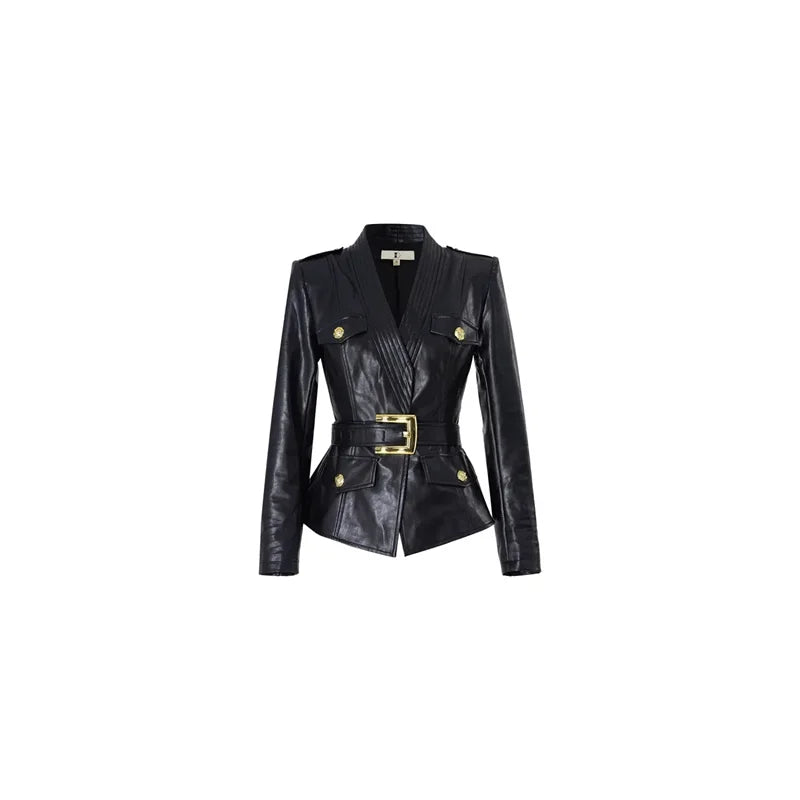 Leather Jacket Women's Jackets Spring and Autumn  Cardigan Ladies' Senior Leather Coat Waist Temperament Design Sense Coat Tide