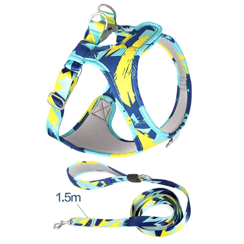 Dog Cat Harness Adjustable Vest Walking Lead Leash For Puppy Dogs Collar Polyester Mesh Harness For Small Medium Dog Cat Pet
