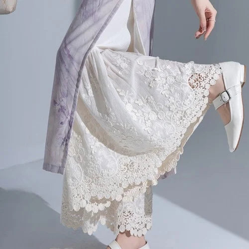 Non- Static Embroidered Lace  Base Pant High Waist Long Pants Polyester Cotton Blend Comfortable Stretchy Skirt