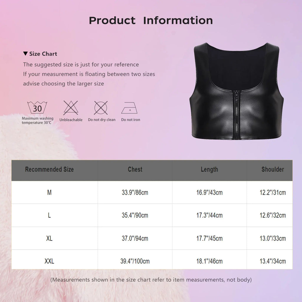 PU Leather Latex Vest for Men Casual Sleeveless Jacket Motorcycle Costume Low Square Neck Front Zipper Matte Outerwear Clubwear