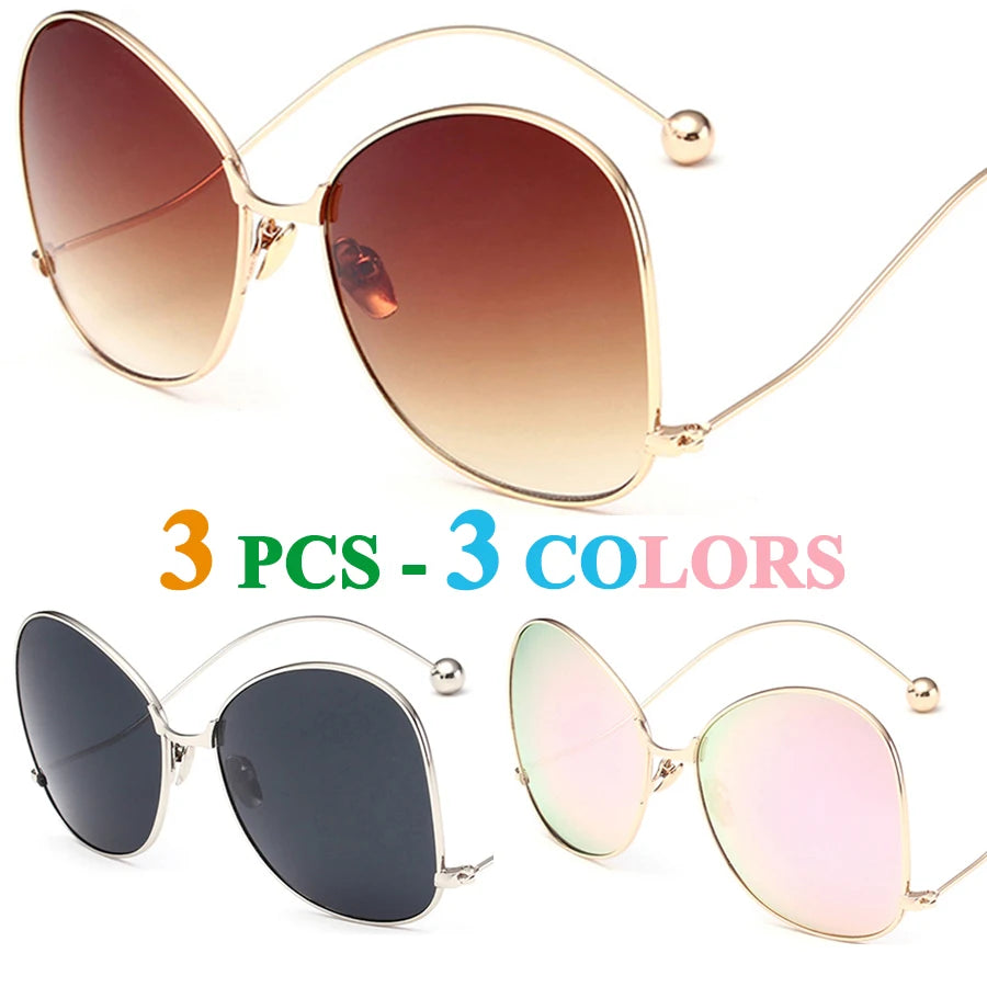 Sunglasses Women Oversize Luxury Brand Design Arm Retro Travel Drive Oval Frame Vintage Sun Glasses Female Clear Lens Glasses