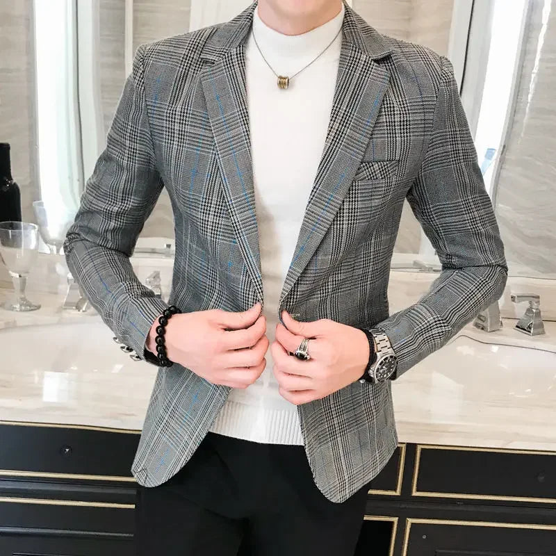 Spring Autumn New Male Sense of Design Leisure Outwea Fashion High-end Blazers Men's Korean-Style Slim-Fit Printed Suit Jacket r