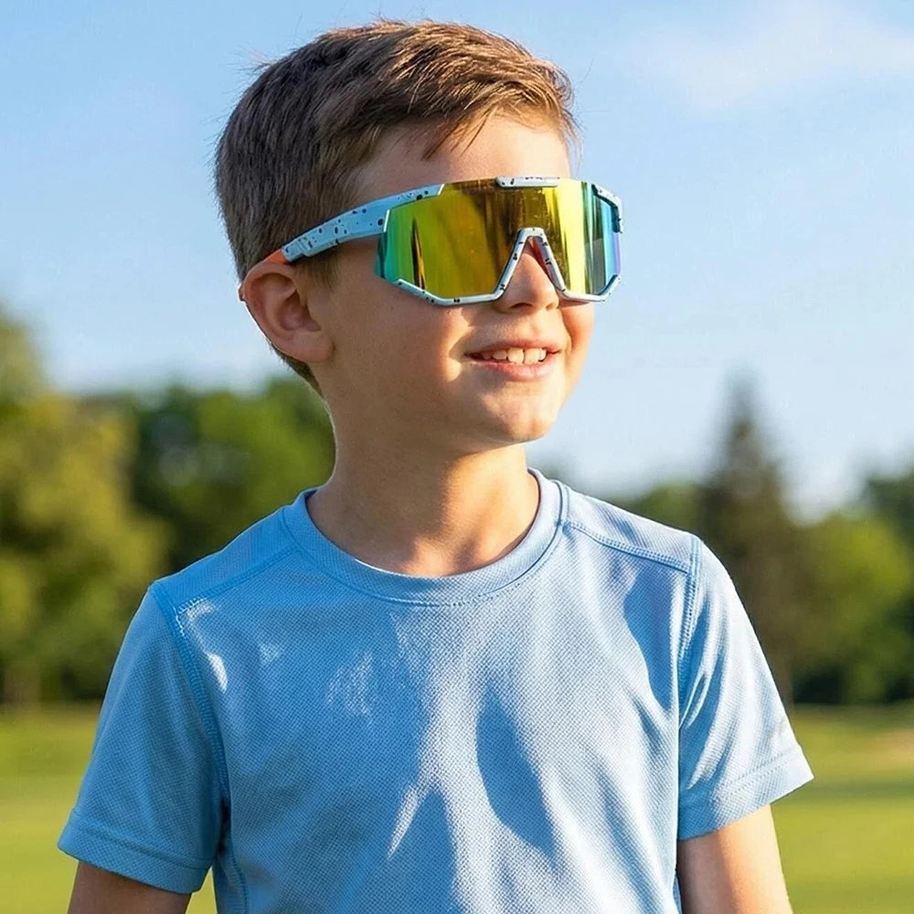 Kids Eco Silicone Sport Sunglasses, UV400 Polarized Wrap Around Sun Goggles for Boys Girls, Lightweight Anti-Impact Eyewear