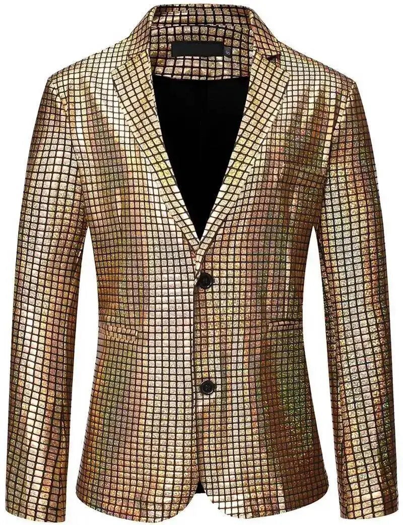 Shiny Mens Stage Prom Suits Rainbow Plaid Sequin Jacket Pants Men Dance Festival Christmas Halloween Party Costume Homme