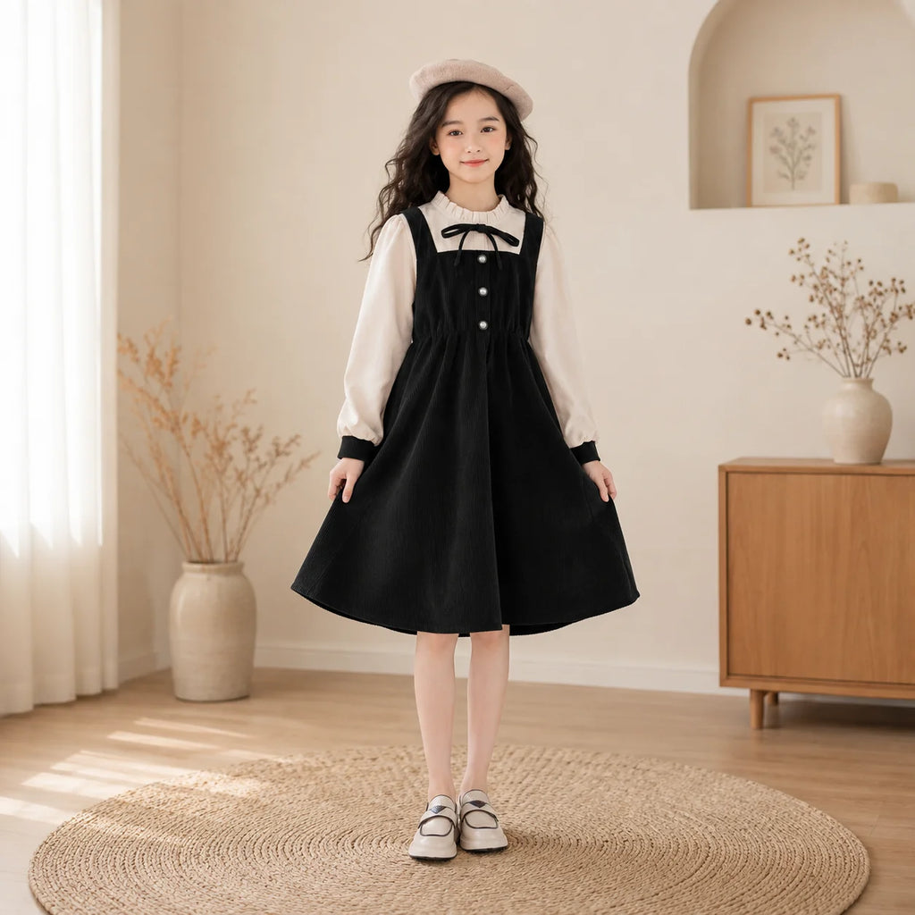 Kids Corduroy Long Dresses for Girls Clothes Teenagers Children Outfits Party Dress Autumn Warm Baby Costumes 6 8 10 12 13 Years