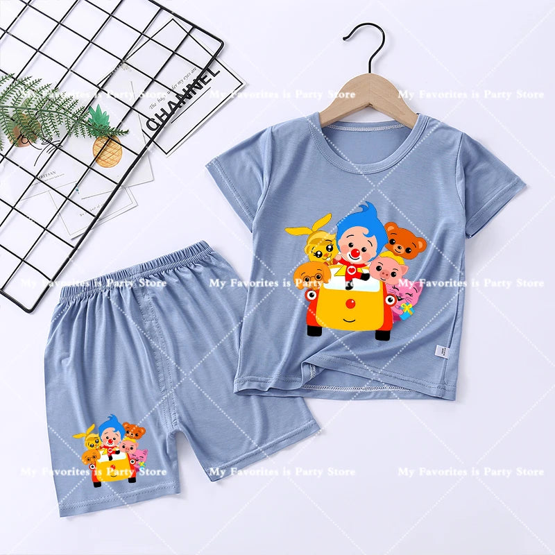Plims Clown Children Pajamas Home Clothing Sets Kids T-shirt Pants Suit Cartoon Anime Low-waisted Boys Summer Nightshirt Clothes