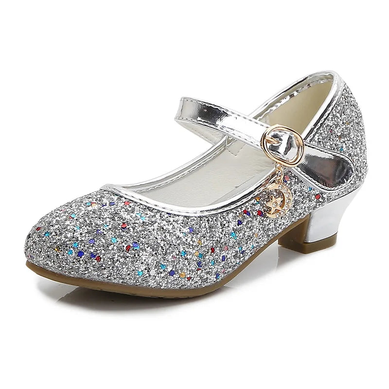 ULKNN Kids High Heel Shoes Girls Leather Shoes Flower Casual Pink Glitter Children 2026 Girls Shoes Butterfly Knot size 26-38