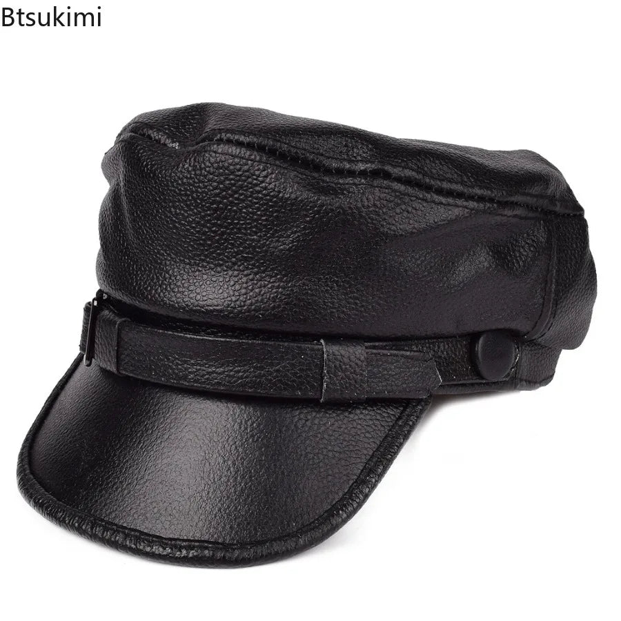 Motorcycle Hat for Women and Men Military Caps Real Leather Studentsr Hats Flat Female Adjustable Autumn Winter Captain Berets