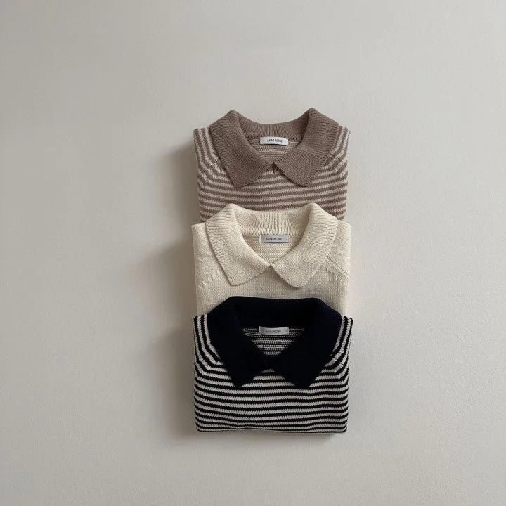 Kids Boys Girls Vintage Striped Lapel Sweater Cotton Baby Casual Polo Shirts 2025 Autumn New Children Long Sleeve Knit Sweater