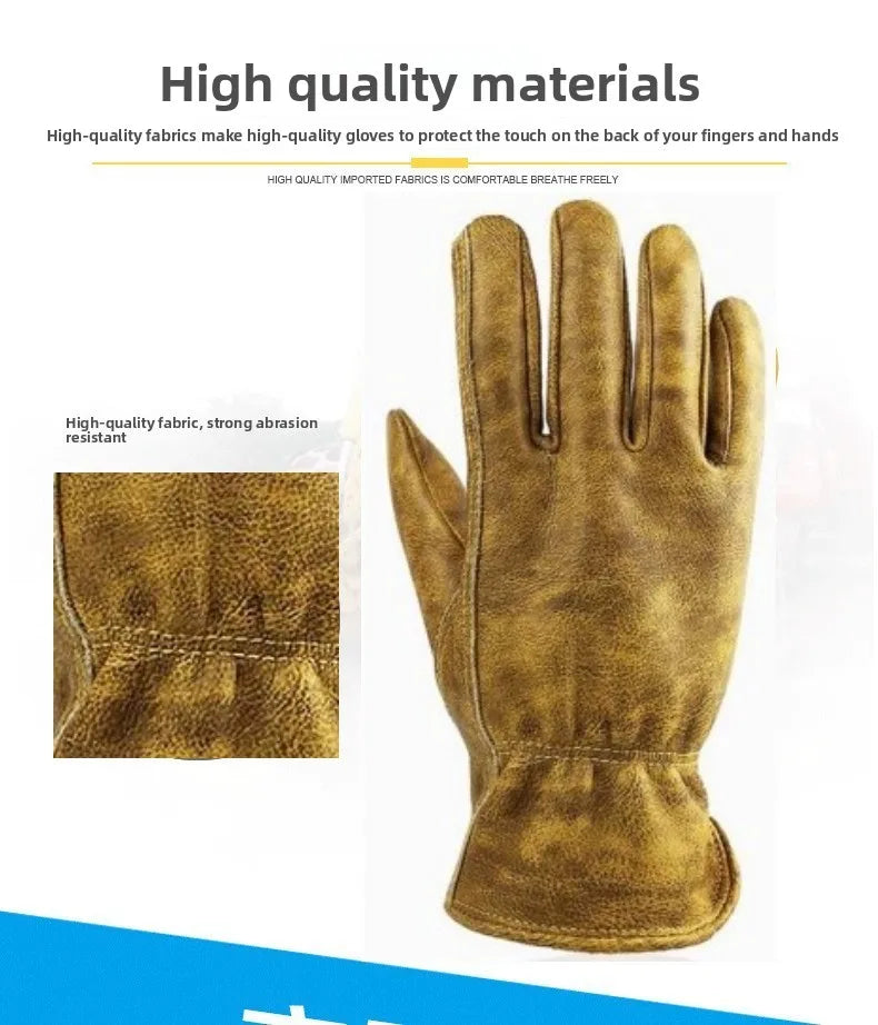 Men Work Gloves Cowhide Driver Hunting Driving Farm Garden Welding Security Protection Safety Mechanic Glove