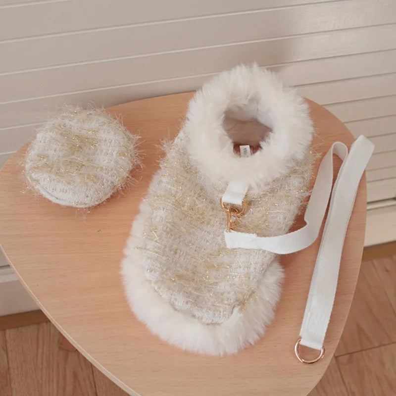 Ins Pet Plaid Woolen Dogs Coat Cloak Pet Supplies  Princess Dog Clothes  Dog Harnesses With Rope For Small Dog