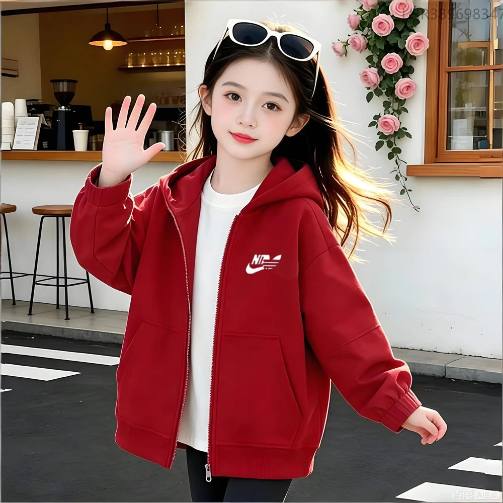 Children Coat Zipper Style Hoodies Girls Boys Age 3-12 Kids Fashion Black Pink  Long Sleeves Autumn Clothing Fun Brand Print