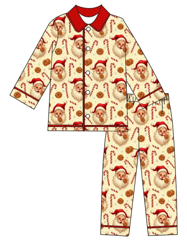 Hot Sale Boutique Children's Set Long Sleeve Elastic Bow Girls and Boys Long Sleeve Pajamas Set Candy Biscuit Print Children Set
