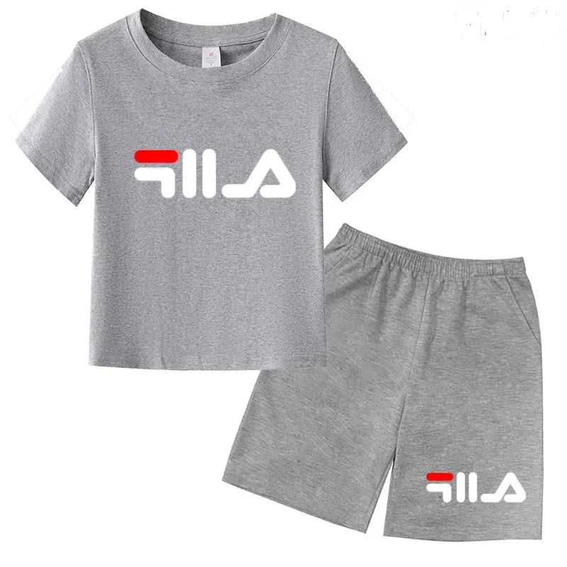 Summer Kids Letter Print 2PCS Outfits Casual Short Sleeve T-Shirt & Shorts Set Sports Tracksuit for Boys Girls 3-12Y