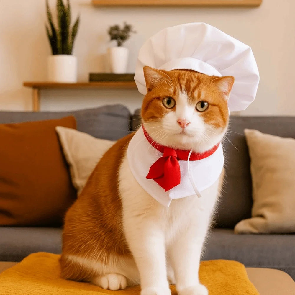 Pet Accessories Cute Pet Cooking King Hat Comfortable Stylish Cat Transformation Dress Adjustable Chef Hat Set Pet Events