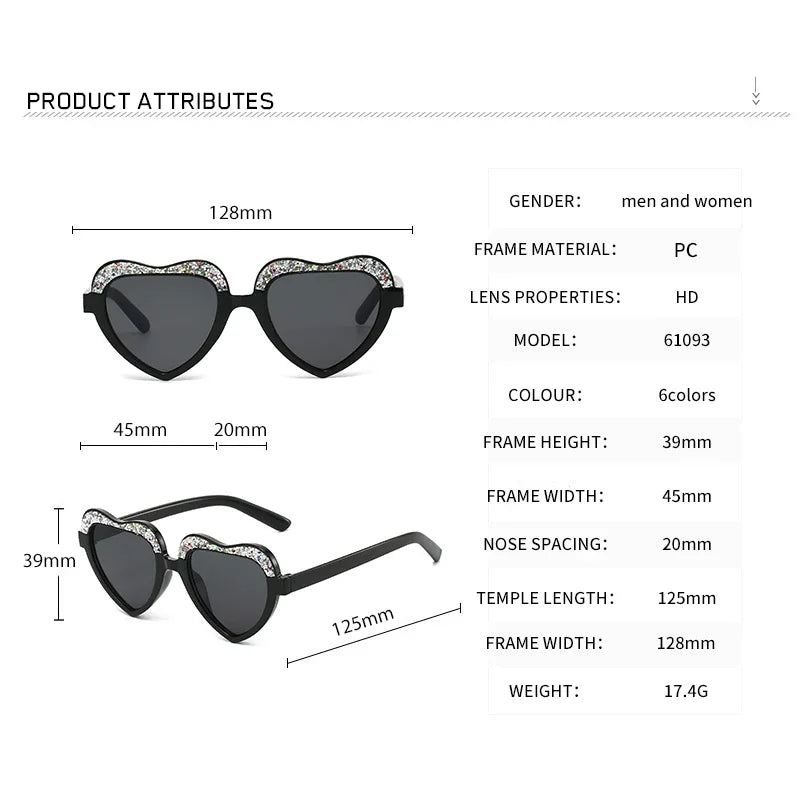 New Fashion Kids Sunglasses Vintage Sun Glasses Trend Retro Love Diamonds Eyeglasses Cute Heart Boys Girls Children Eyewear