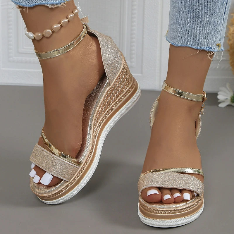 Women Sandals Wedges Sandals Fashion Solid Color Platform Beach Shoes Shallow Casual Women High Heels Designer Open Toe Sandals