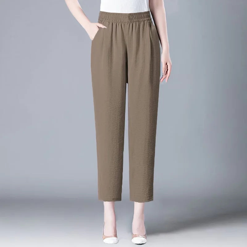 Ice Silk Cotton Linen Harem Pants Women's Summer Thin High Waist ular Carrot Casual Dad Pants 2025  Color Women's Pants