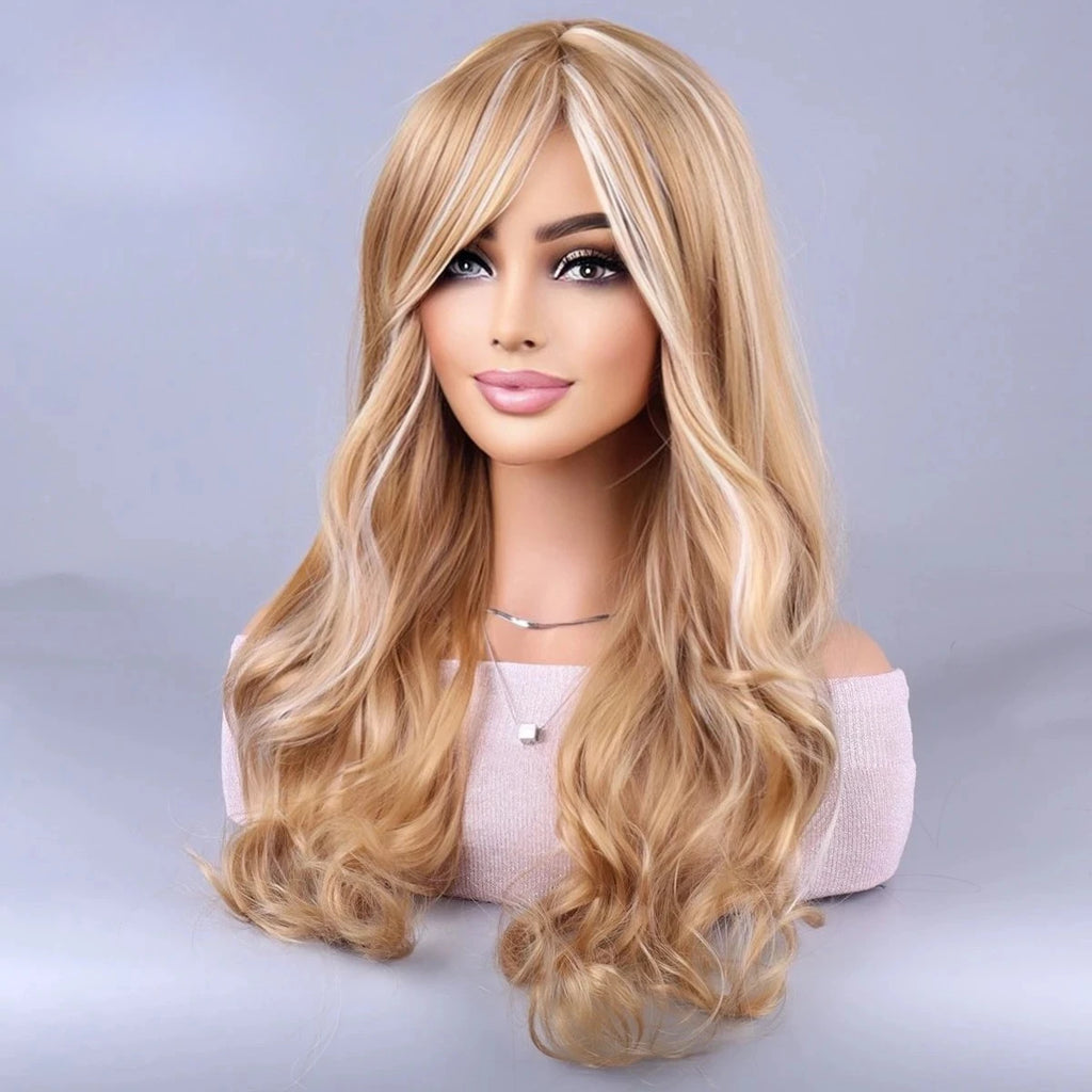 European and American Synthetic Wigs Big Waves with Side-Swept Bangs Long Curly Hair with Highlights Women's Hair Accessories