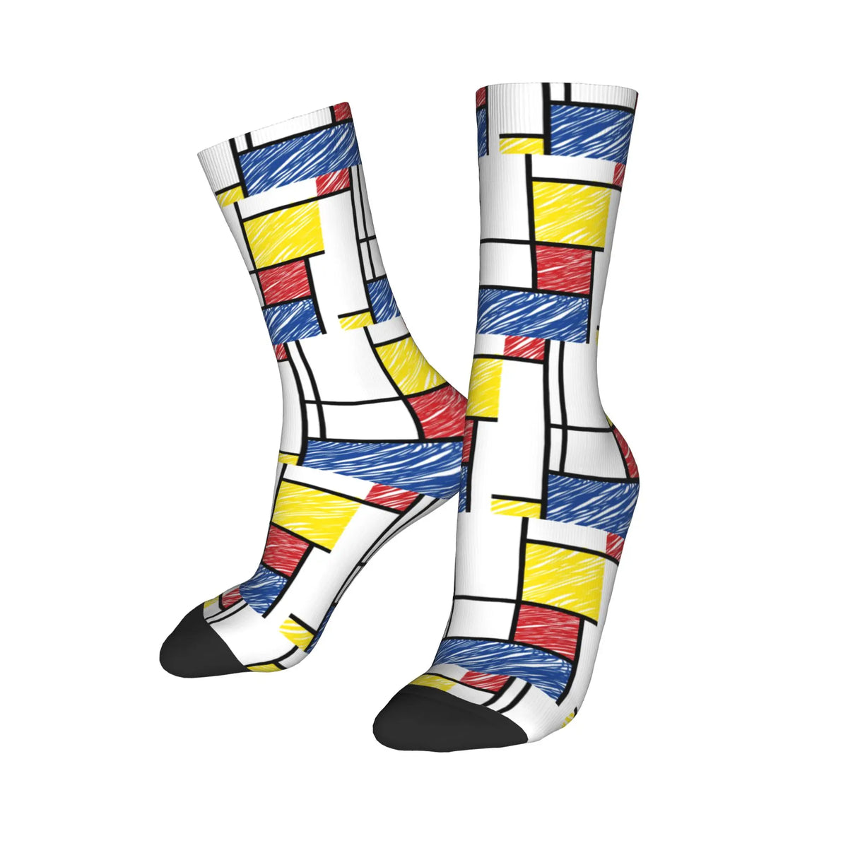 Custom Color Art Retro Mondrian Men Women Crew Socks Unisex Fashion 3D Printed Abstract Art Plaid Dress Socks