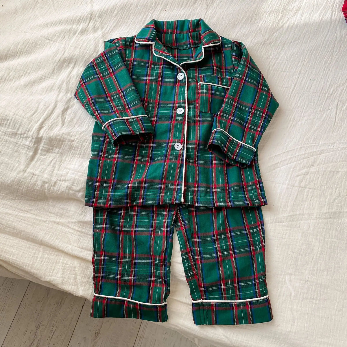 2026 New Christmas Children's Pajama Sets Plaid Print Clothing Set Button Full Sleeve 2 Pcs Suit Homewear Thin Pyjamas Xmas Look
