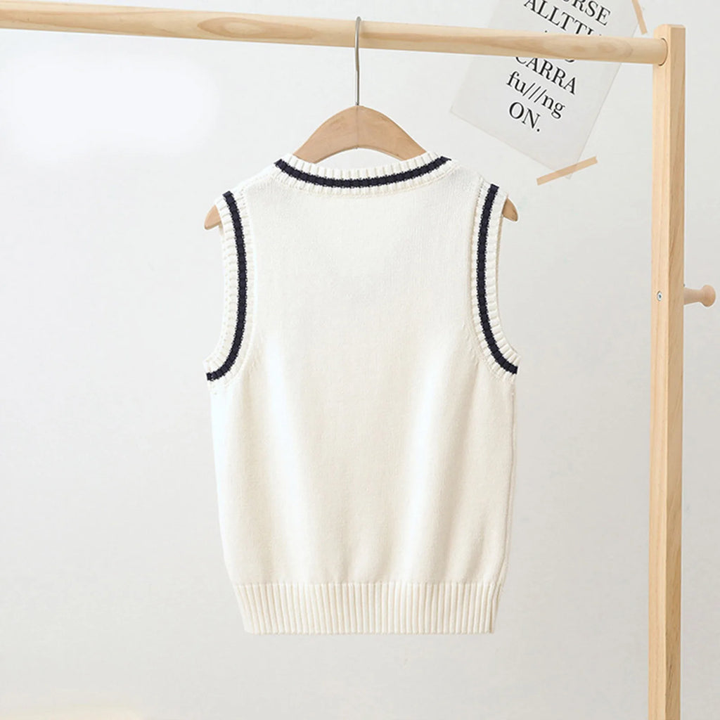 Kids Boys Girls Preppy Style Sweater Vest Fashion V Neck Knitted School Uniform Waistcoat Tops Children Spring Autumn Outerwear