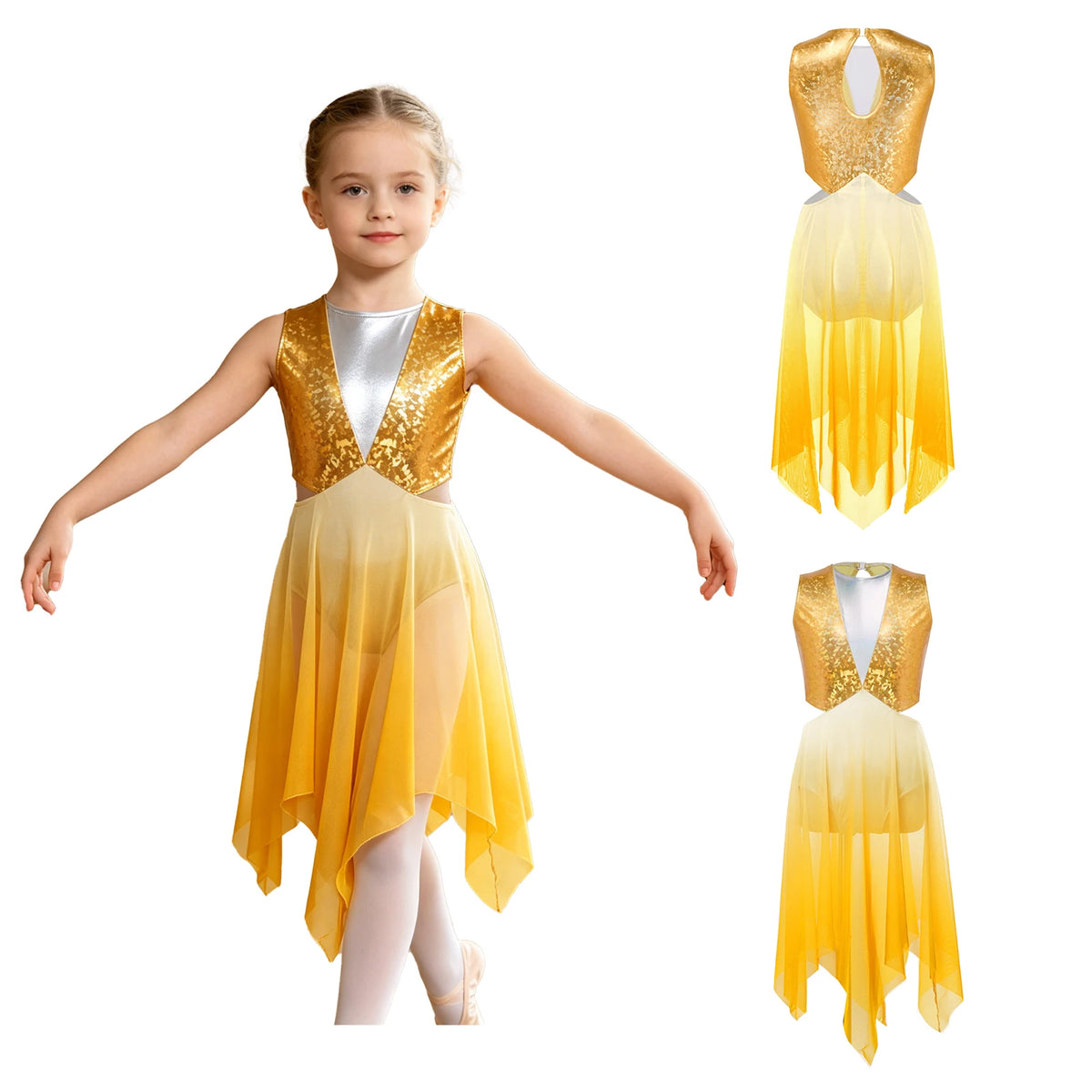 Kids Girls Modern Lyrical Dance Dress Liturgical Worship Praise Church Choir Robe Shiny Sequins Bodice Sheer Mesh Tunic Dresses