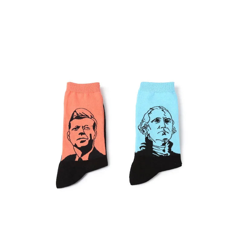 New Men Women Cotton Socks Oil Paiting Socks Celebrity Avatar Art Funny Socks For Couples
