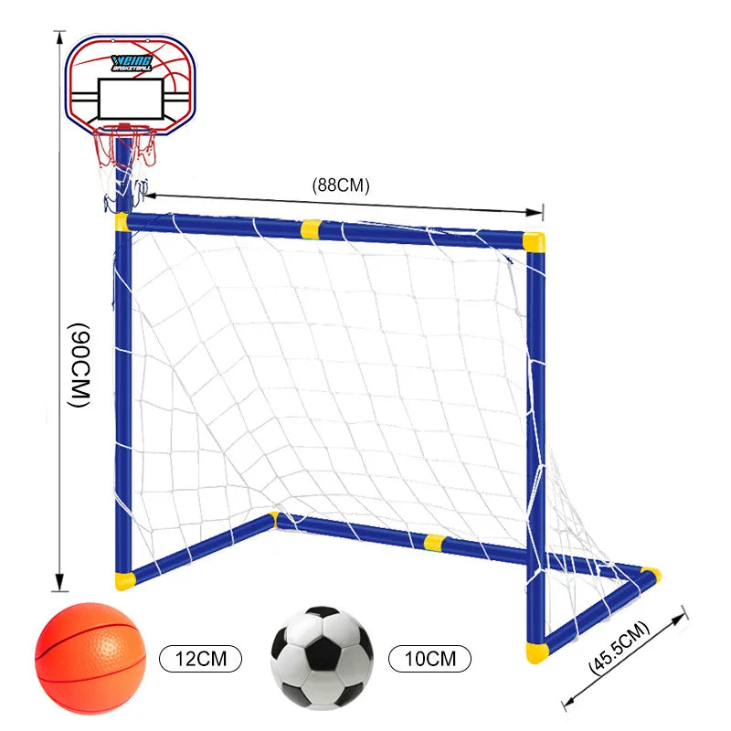 Kids 2 In 1 Basketball Hoop And Soccer Goal Set Portable Detachable Indoor Outdoor Sports Toy Birthday Gift For Boys Girls