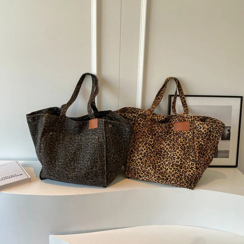 2025 Autumn and Winter New Leopard Print Handbag Retro Canvas Shoulder Bag Fashionable Large Capacity Tote Bag
